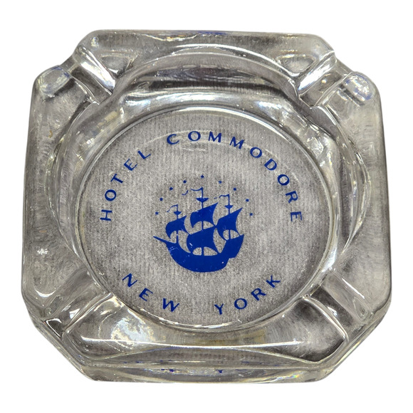 Vintage NYC Hotel Commodore New York Ship Art Deco Square Glass Ashtray - Picture 7 of 7